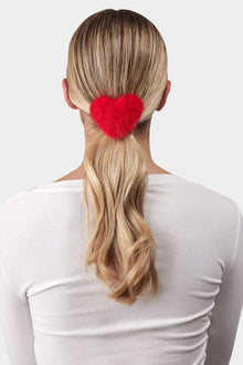 Hair Elastic With Heart Shaped Mink Fur Pompom | Women | Red