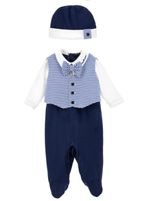 Boys | Romper And Hat Set | Cream/Blue