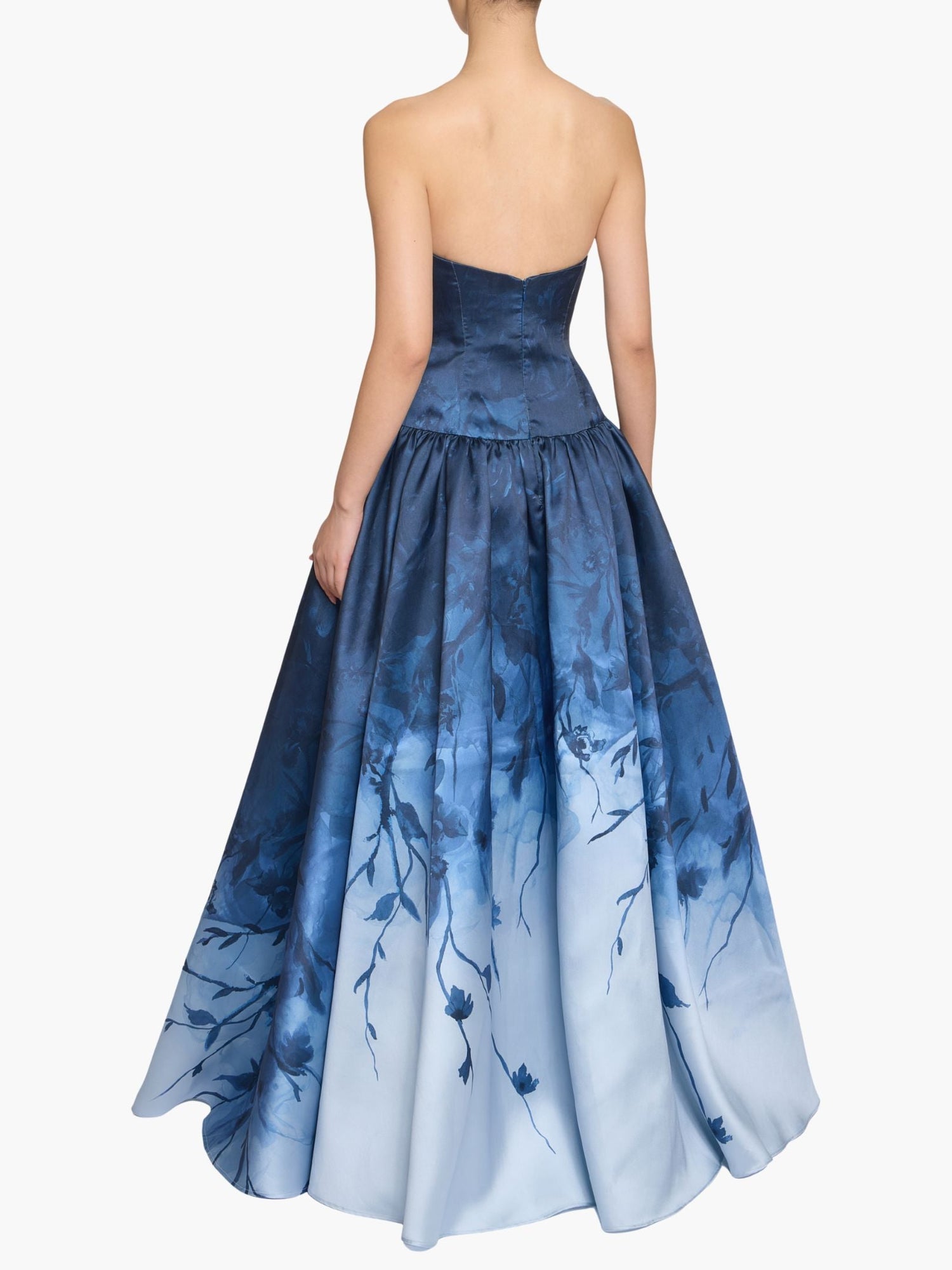 Floral Printed Mikado Gown | Blue