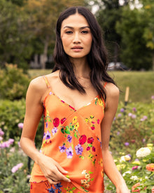 Women's Silk Cami Short Set | Tangerine Brilliant Botanical