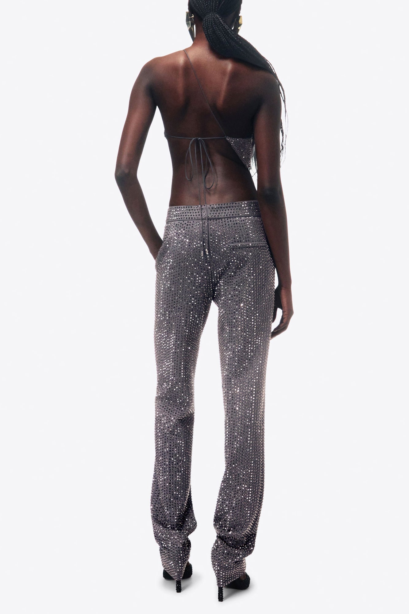 Crystal Embellished Tuxedo Pant | Charcoal