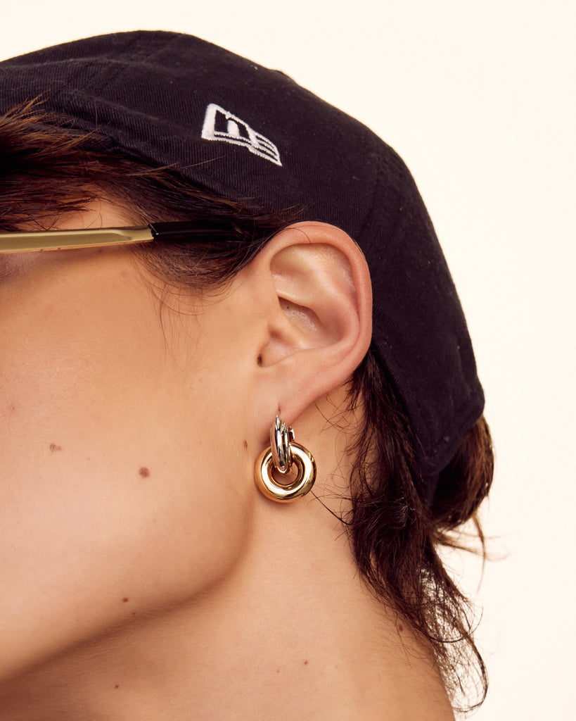 Two-Tone Interlock Hoops | Silver
