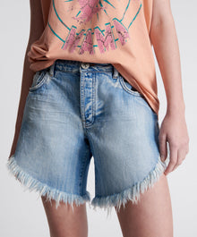 Frankies Low Waist Long Length Denim Shorts | Worn Out Hendrixe