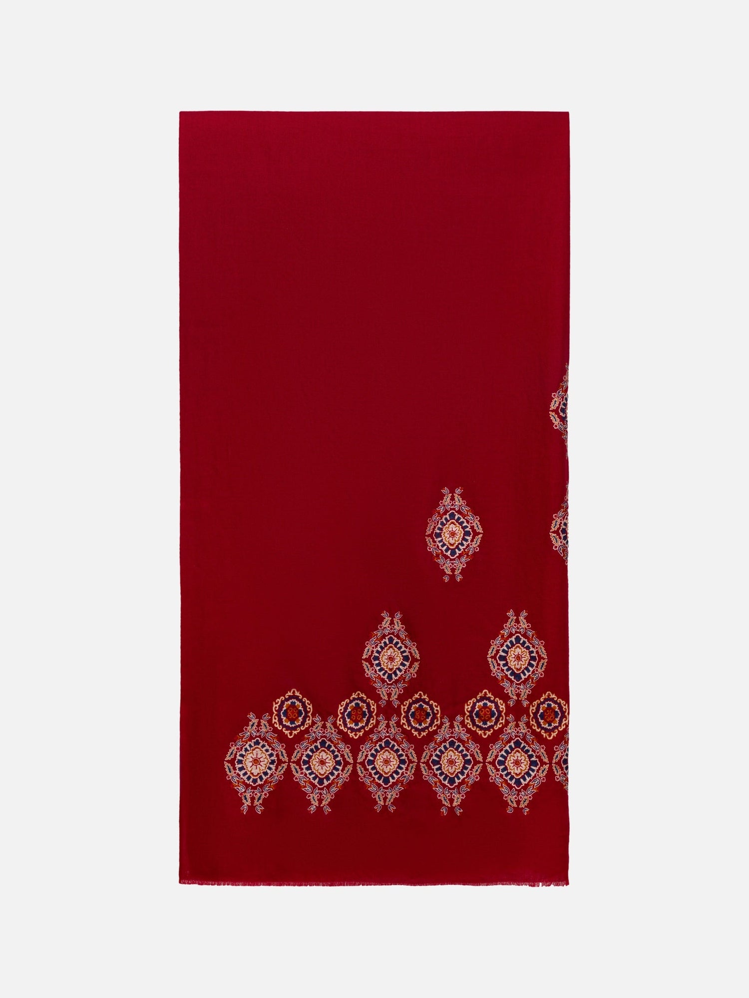 Embroidered Cashmere Scarf | Maroon