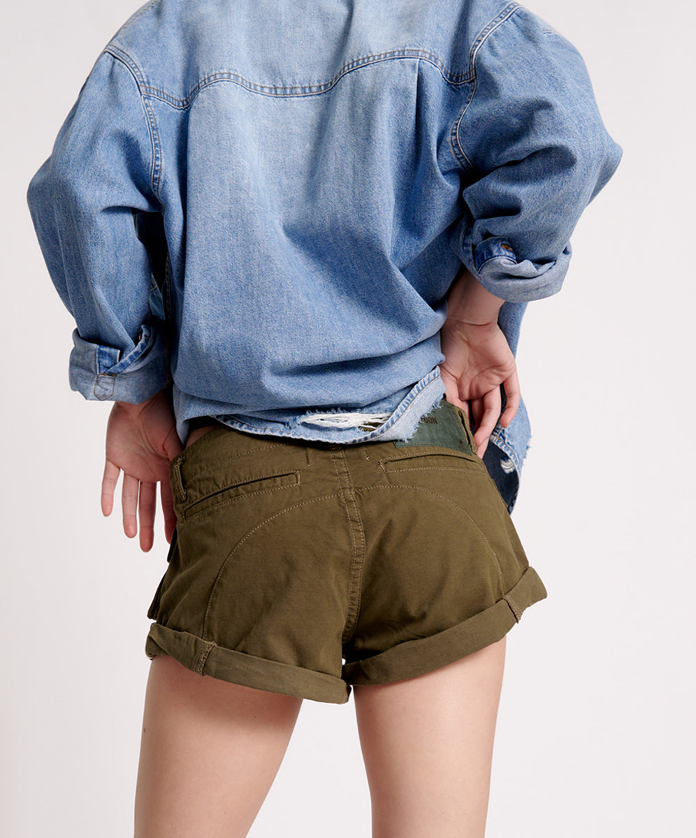 Cadet Bandits Low Waist Denim Shorts | Dark Khaki