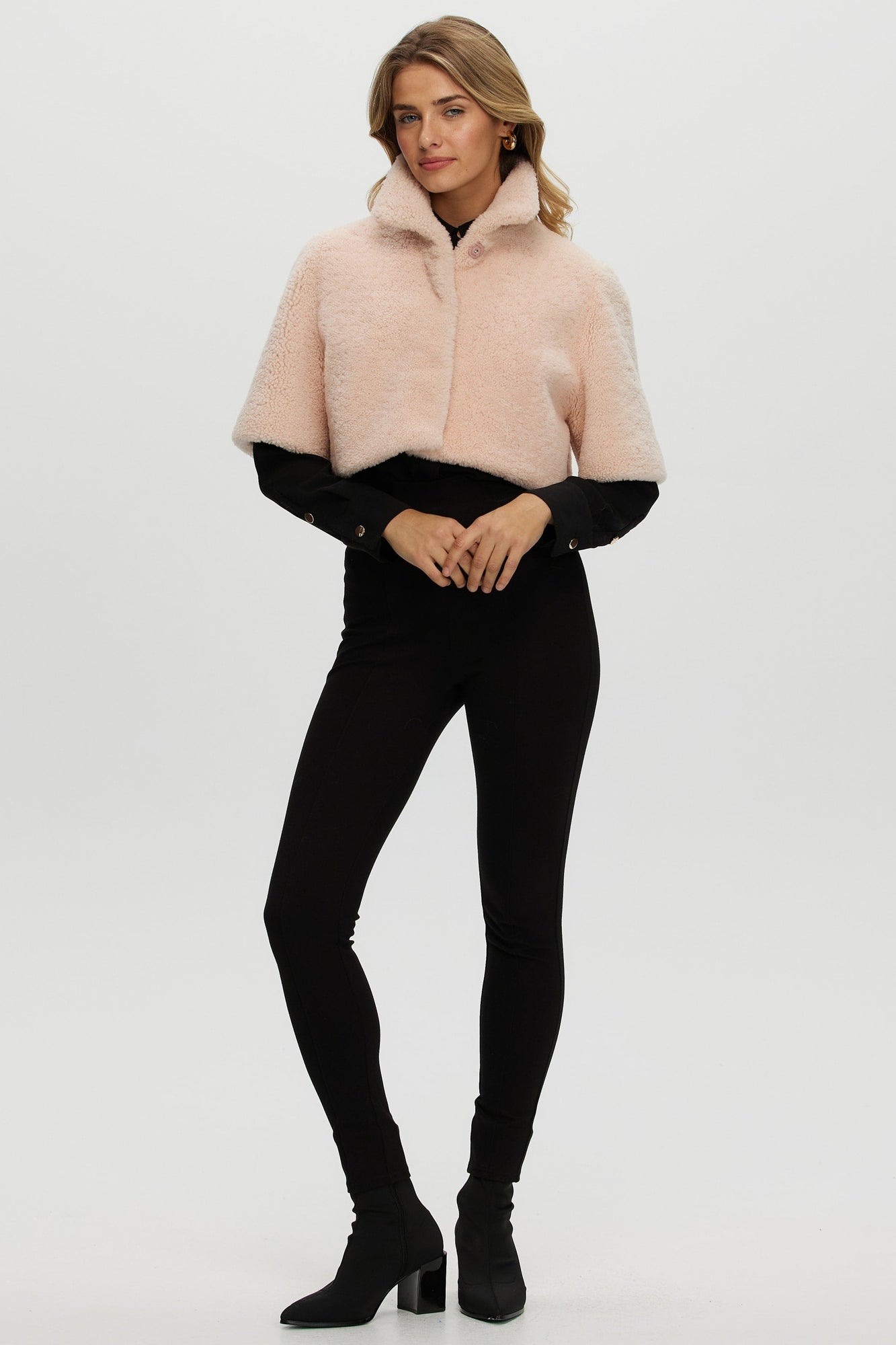 Curly Shearling Lamb Bolero, Short Sleeves | Women | Peach