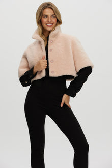 Curly Shearling Lamb Bolero, Short Sleeves | Women | Peach