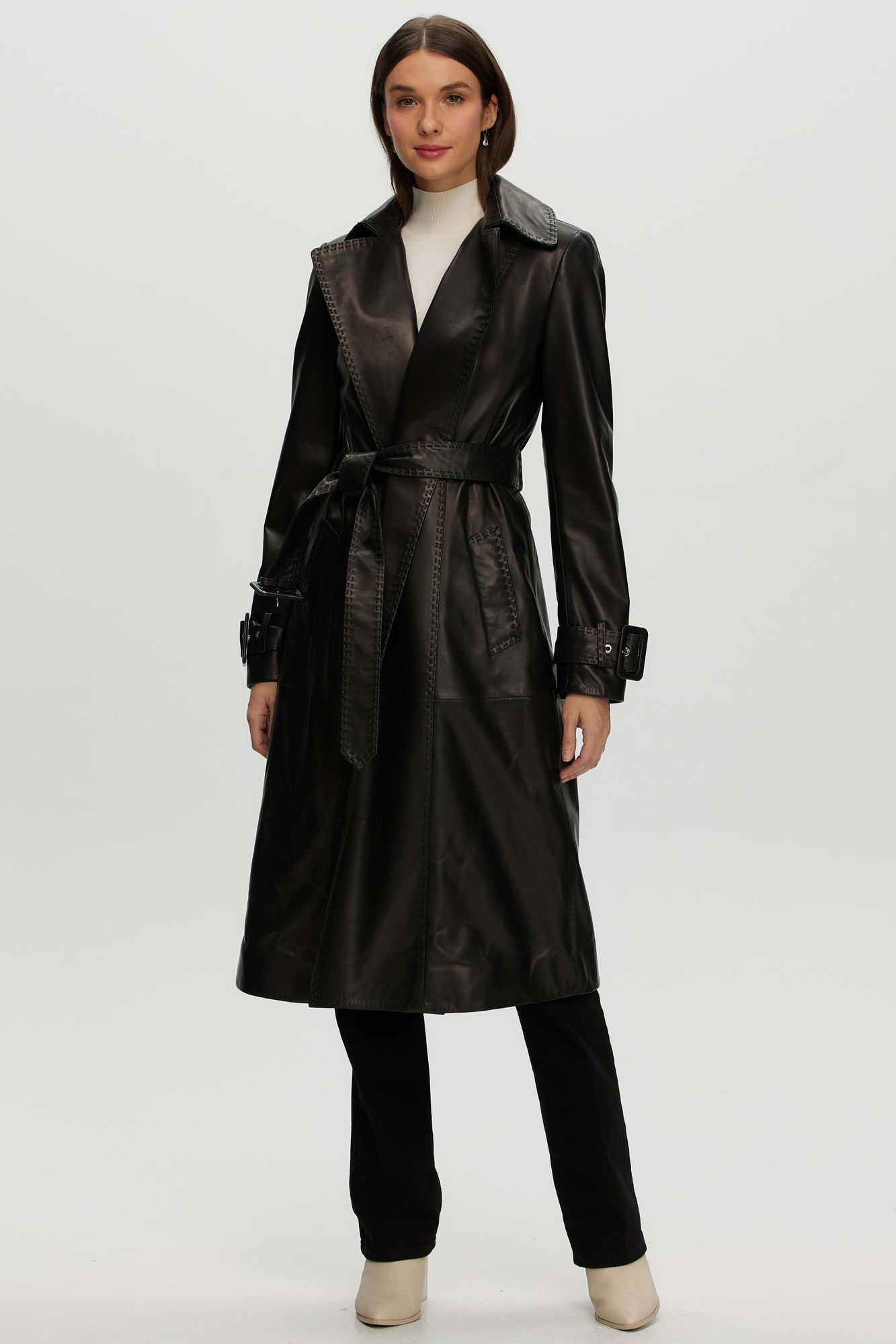 Leather Belted Trenchcoat | Women | Black