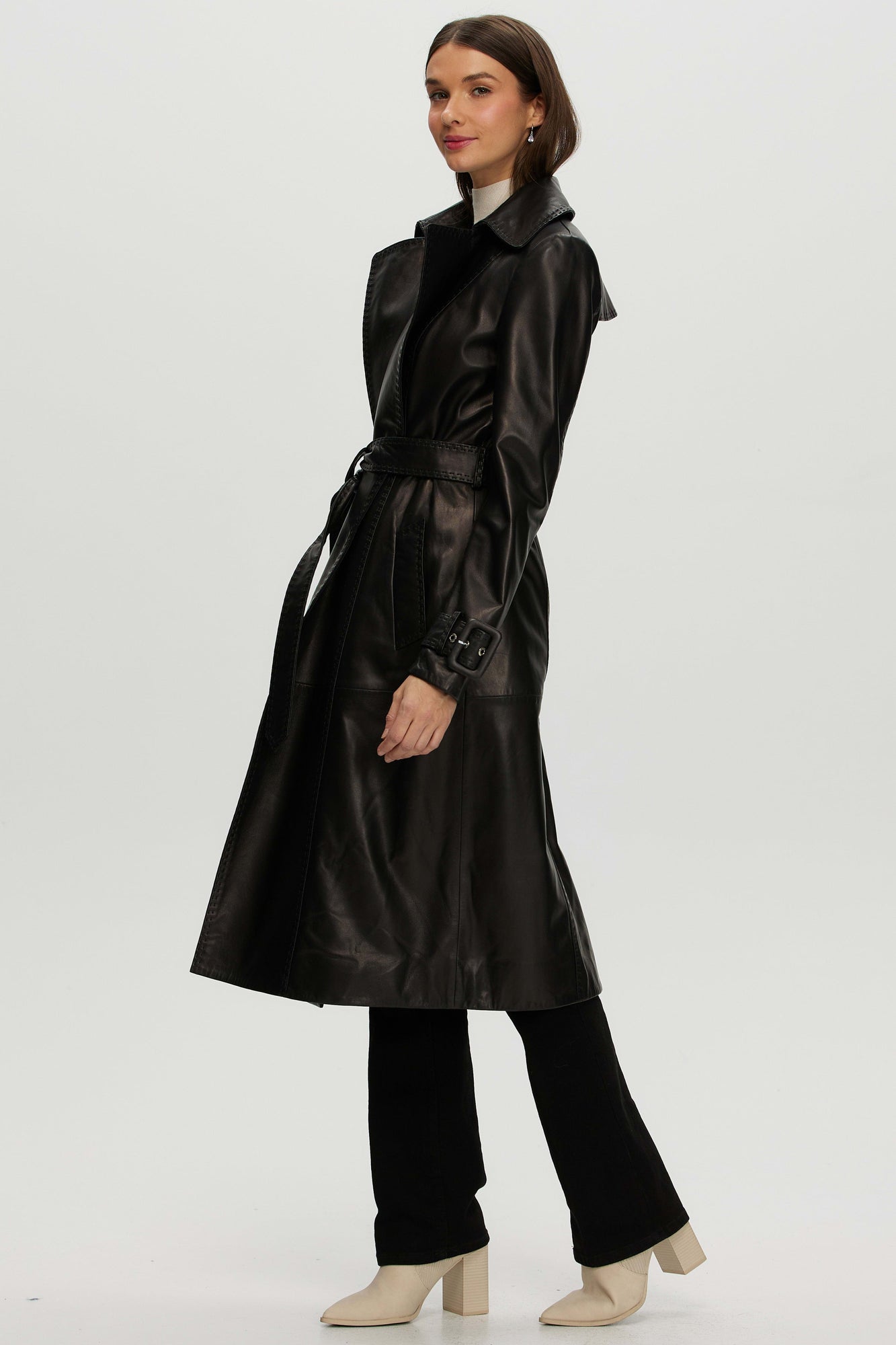 Leather Belted Trenchcoat | Women | Black