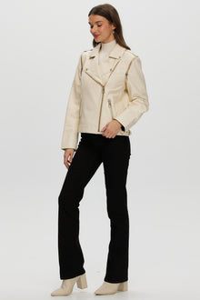 Leather Jacket With Detachable Sleeves | Women | Ivory