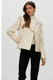 Leather Jacket With Detachable Sleeves | Women | Ivory