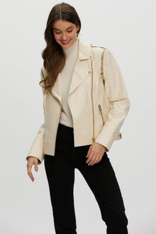 Leather Jacket With Detachable Sleeves | Women | Ivory