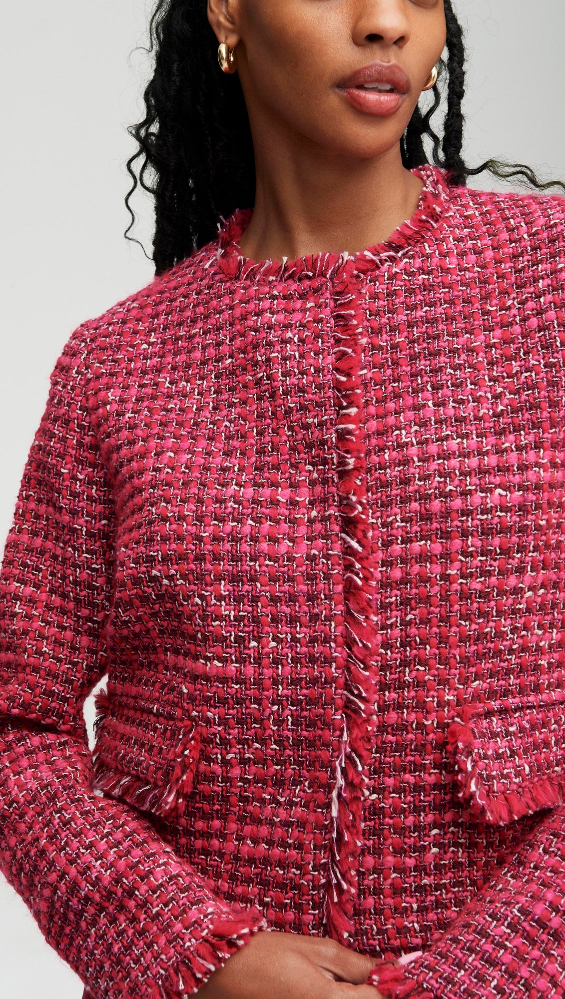 Classic Jacket in Tweed | Raspberry/Pink Multi