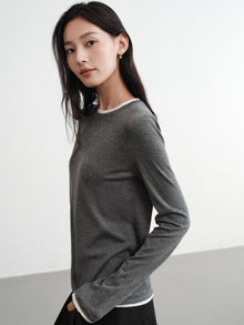 Slub Yarn Round Neck Knit Top | Grey
