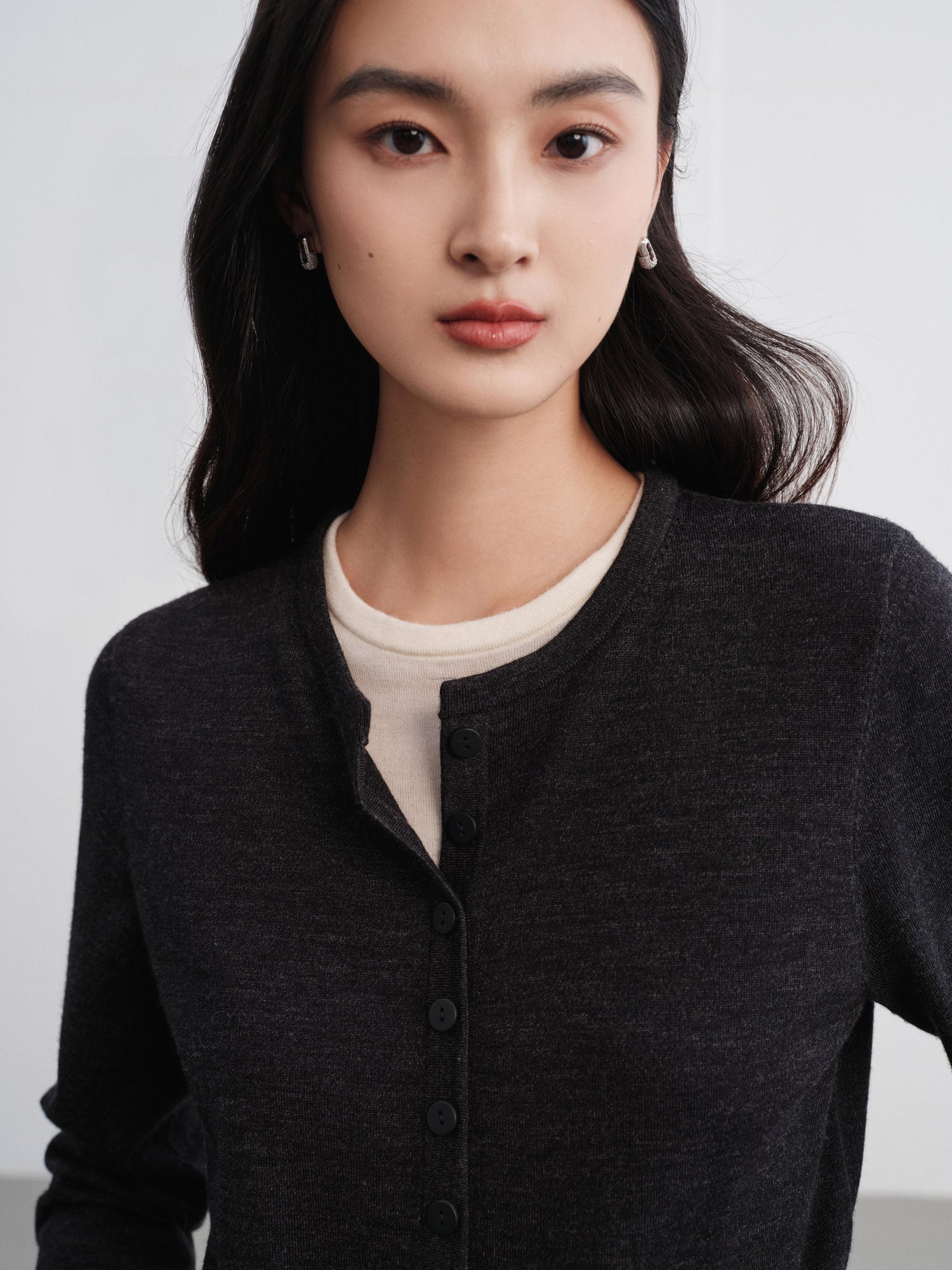 Layered Collar Two-Piece Wool Top | Grey