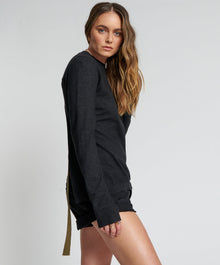 Peep Hole Long Sleeve Knit Top | Black