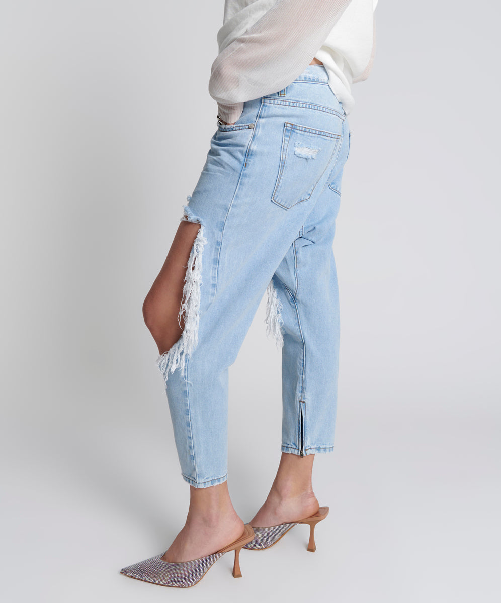 Kingpins Low Waist Cropped Boyfriend Denim Jeans | Blue Latte