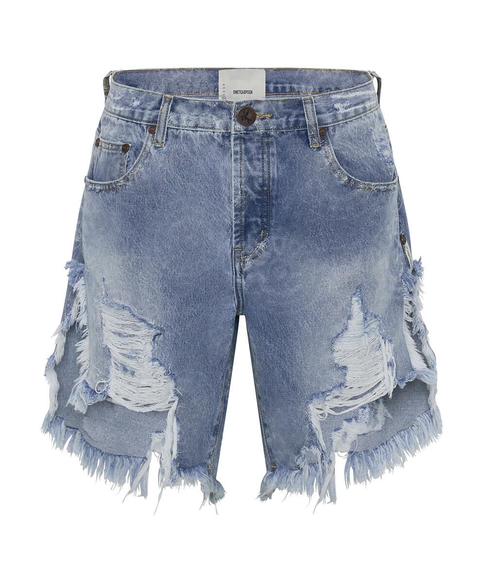 Frankies Low Waist Long Length Denim Shorts | Misty Blue