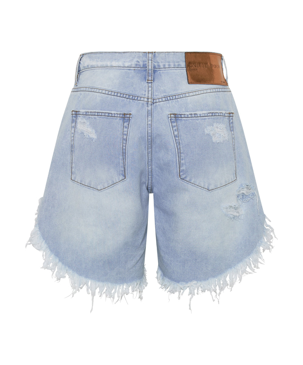 Frankies Low Waist Long Length Denim Shorts | Blue Latte