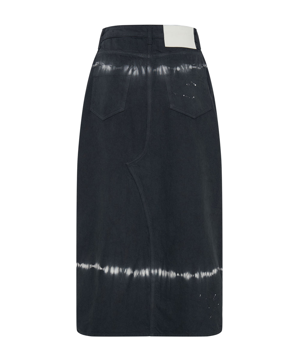 Rocko Mid Waist Long Length Denim Skirt | Black Magic