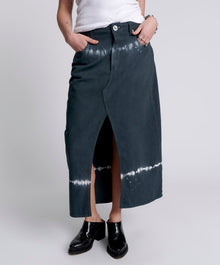 Rocko Mid Waist Long Length Denim Skirt | Black Magic