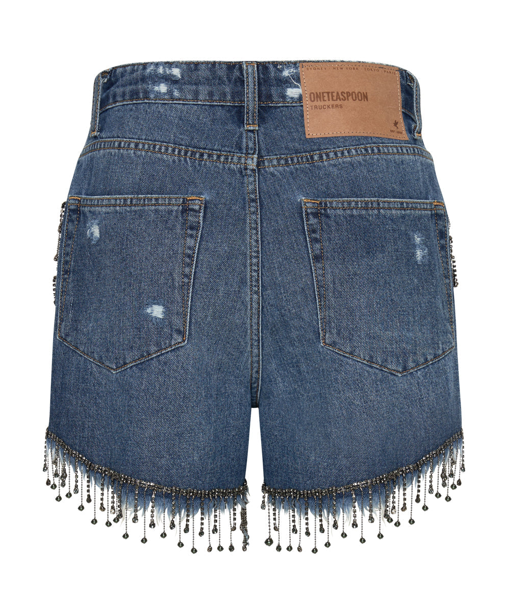 Truckers Mid Waist Relaxed Denim Shorts | Rosewood