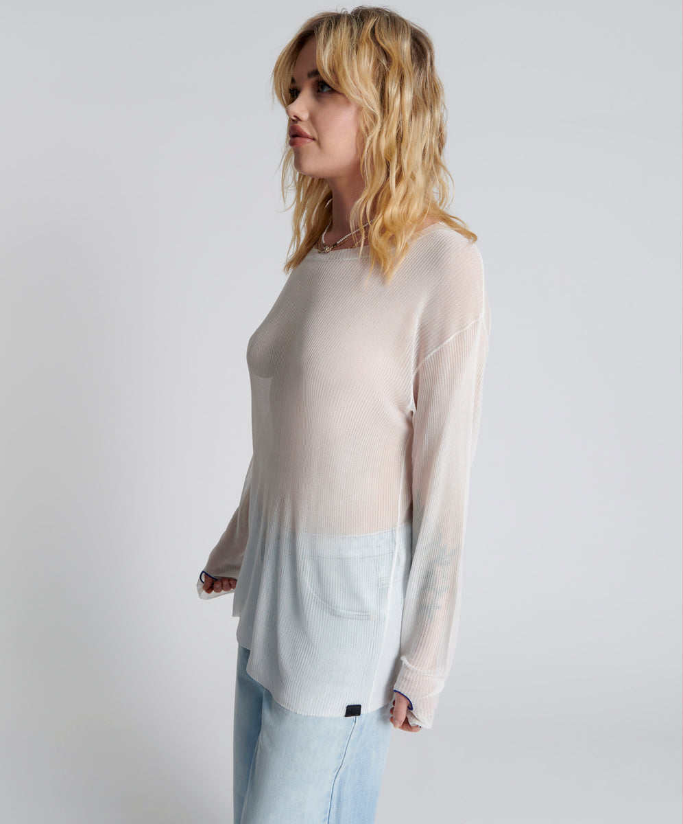 Amity Sheer Rib Knit Top | Off White