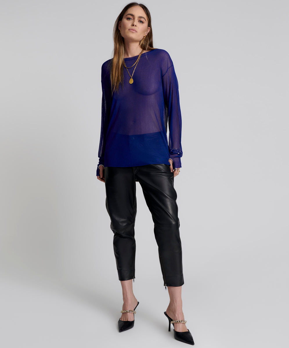 Amity Sheer Rib Longsleeve Sweater | Cobalt