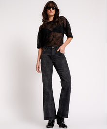 Charlie High Waist Slim Flared Denim Jeans | Black Lace