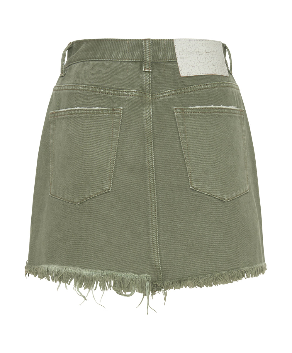 2020 High Waist Mini Denim Skirt | Military Khaki