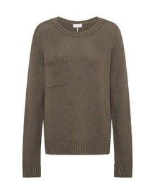 Classic Pocket Chunky Knit Sweater | Khaki