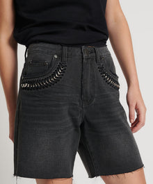 Jacksons Mid Waist Wide Leg Denim Shorts | Storm Grey