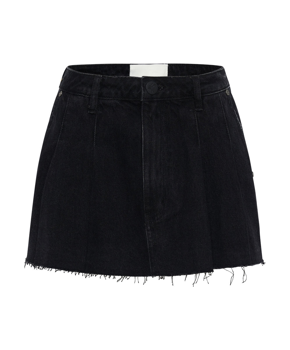 Pleated Micro Denim Mini Skirt | Black Oak