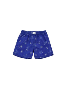 Boys | Marine Print Beach Bermuda Shorts | Navy Blue