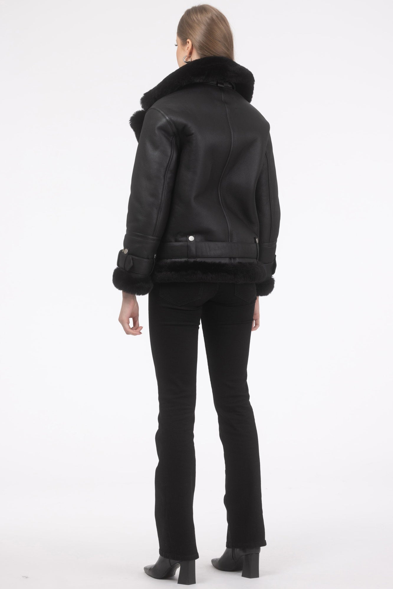 Select Shearling Lamb Zip Moto Jacket | Women | Black