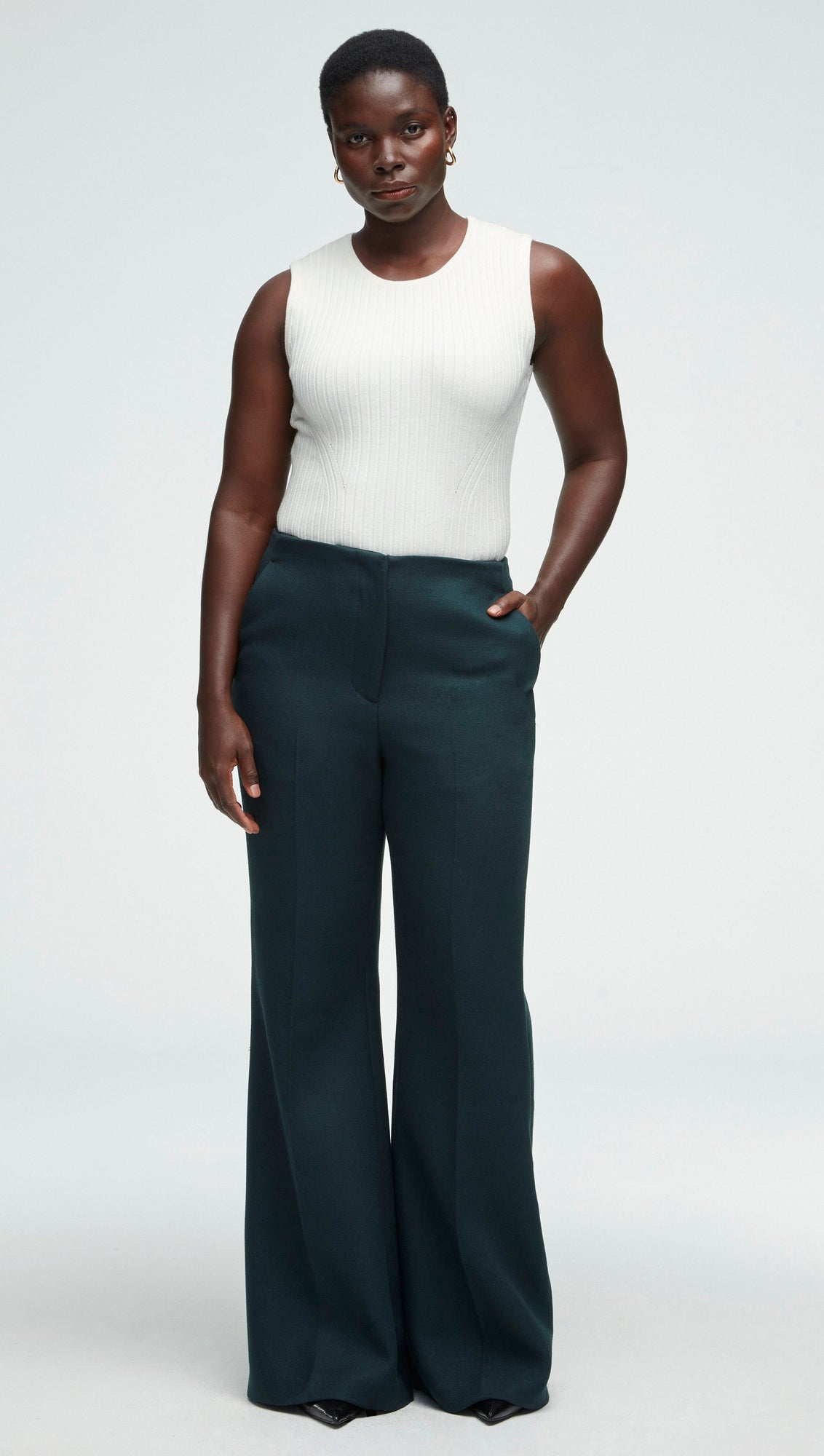 High-Waisted Flare Trouser in Viscose Wool Twill | Forest