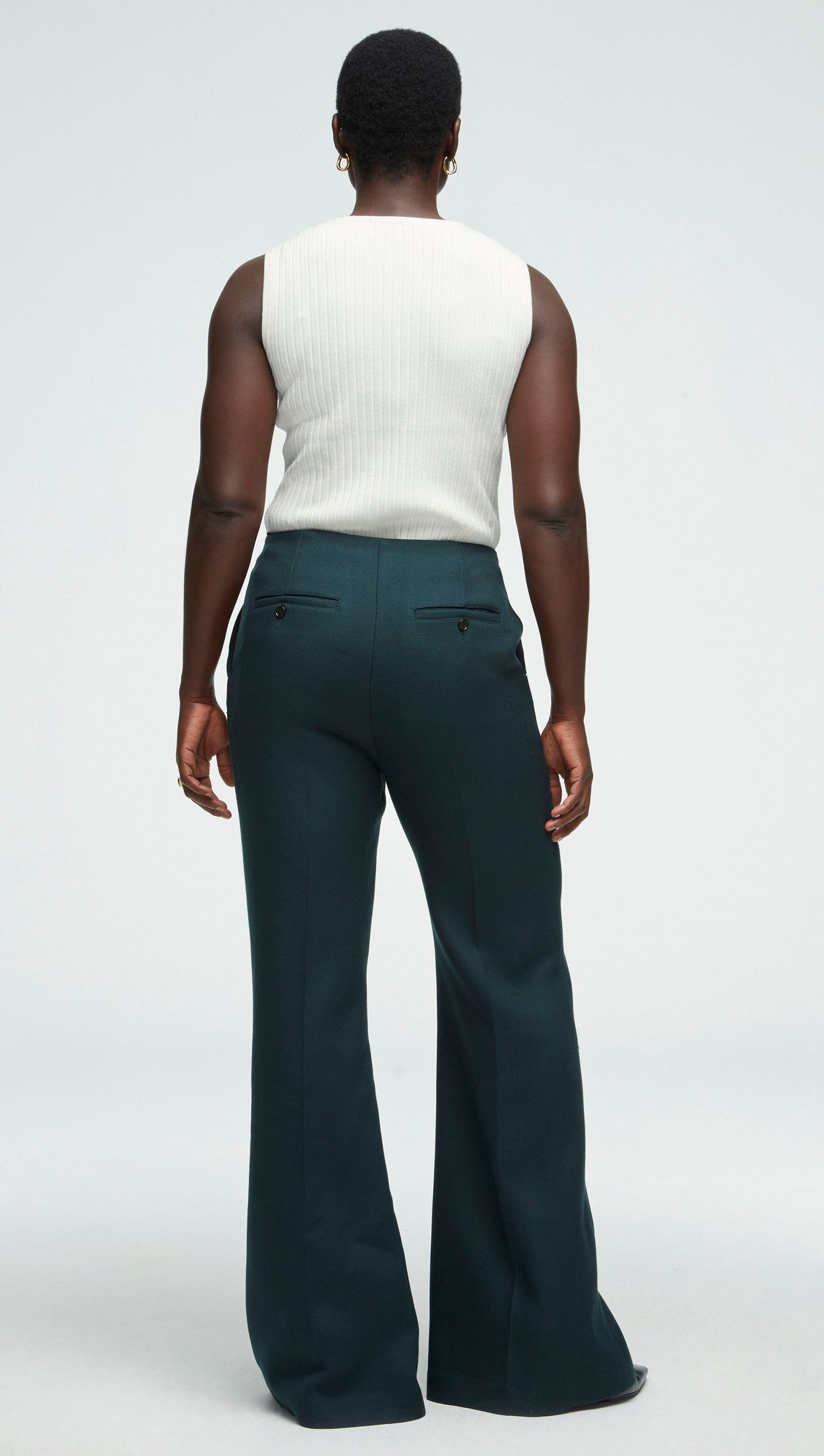 High-Waisted Flare Trouser in Viscose Wool Twill | Forest