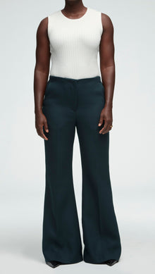 High-Waisted Flare Trouser in Viscose Wool Twill | Forest