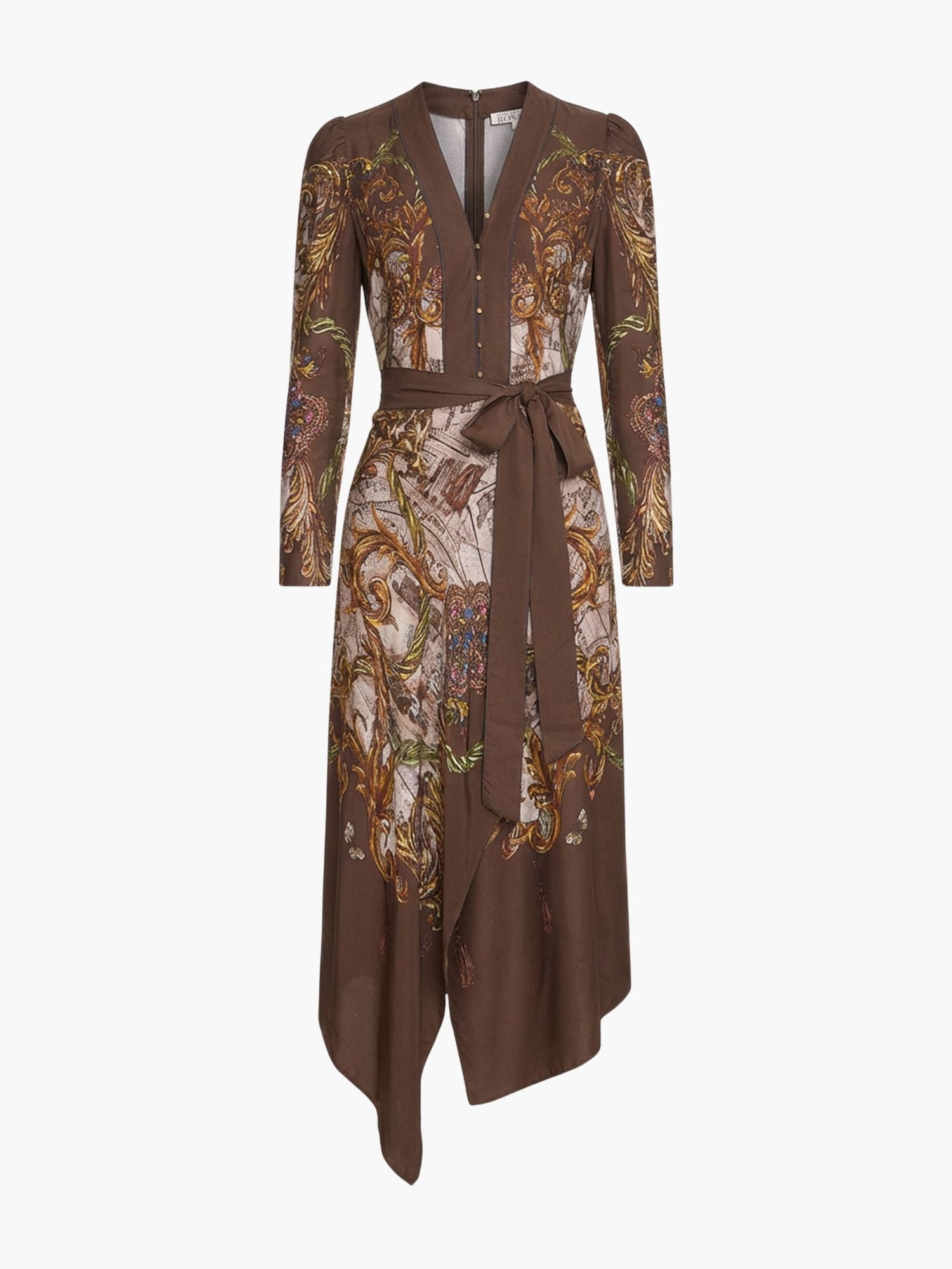 Jewel of Edinburgh Draped Scarf Midi Dress | Brown Multi