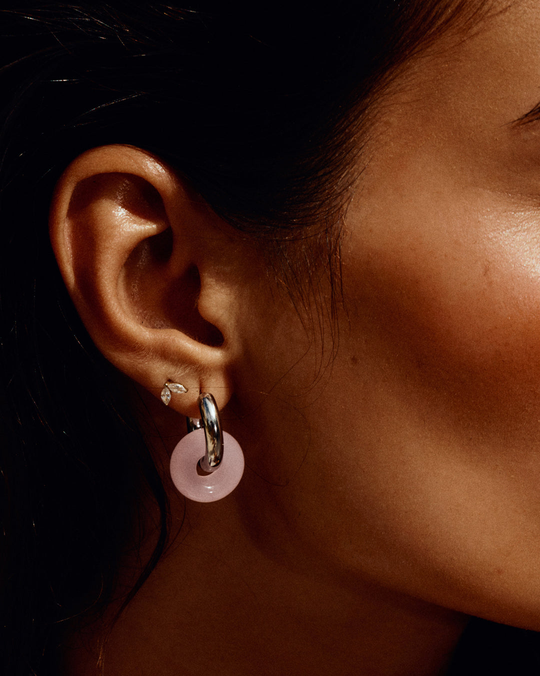 The Rio Washer Hoops | Rose Quartz | Silver