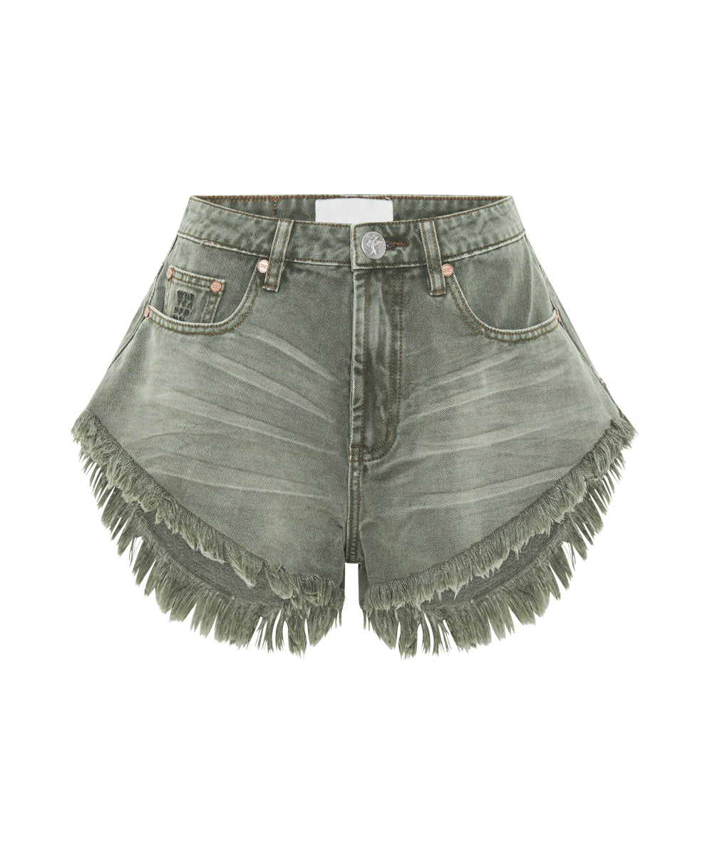 Scouts High Waist Flippy Denim Shorts | Old Khaki