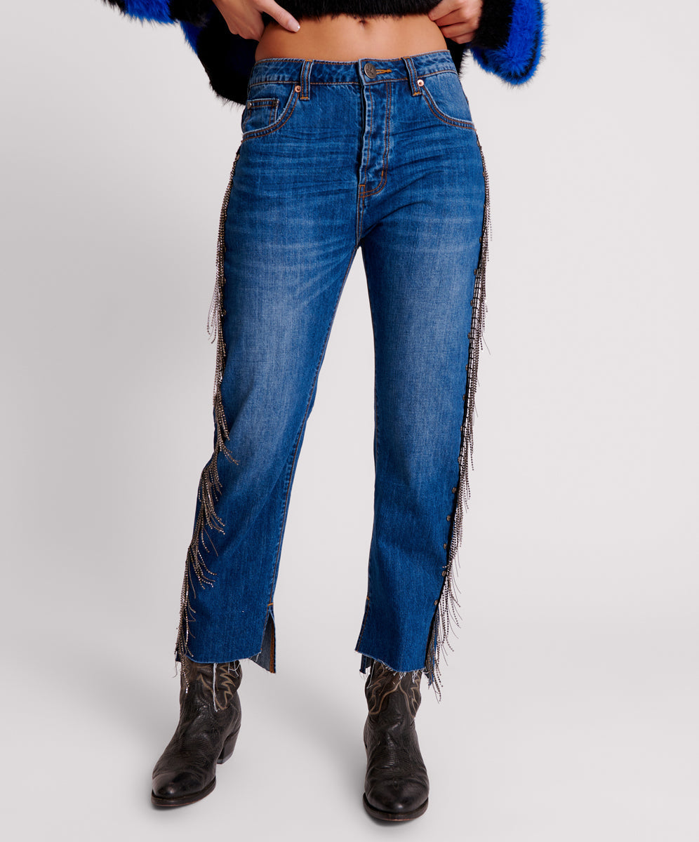 Hooligans Low Waist Relaxed Straight Leg Denim Jeans | Blue Moon