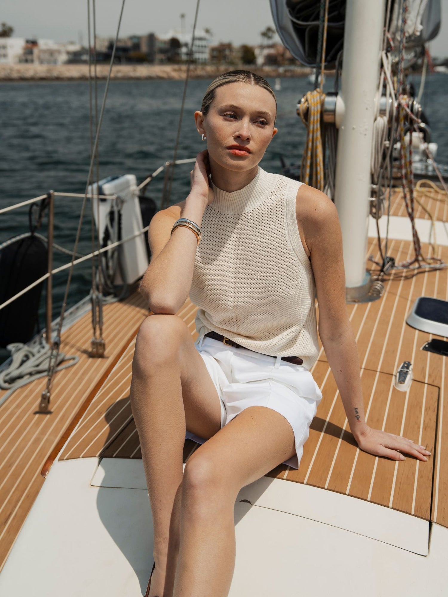 Womens | Portofino Sleeveless Classic-Fit Mock Neck | Oat