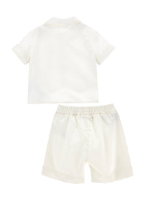 Boys | Three-Piece Ceremony Suit In Ultra-Fine Satin | Butter/Cream