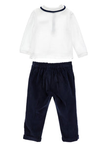 Boys | Elegant Suit With Pocket Square And Bow Tie | Cream/Blue
