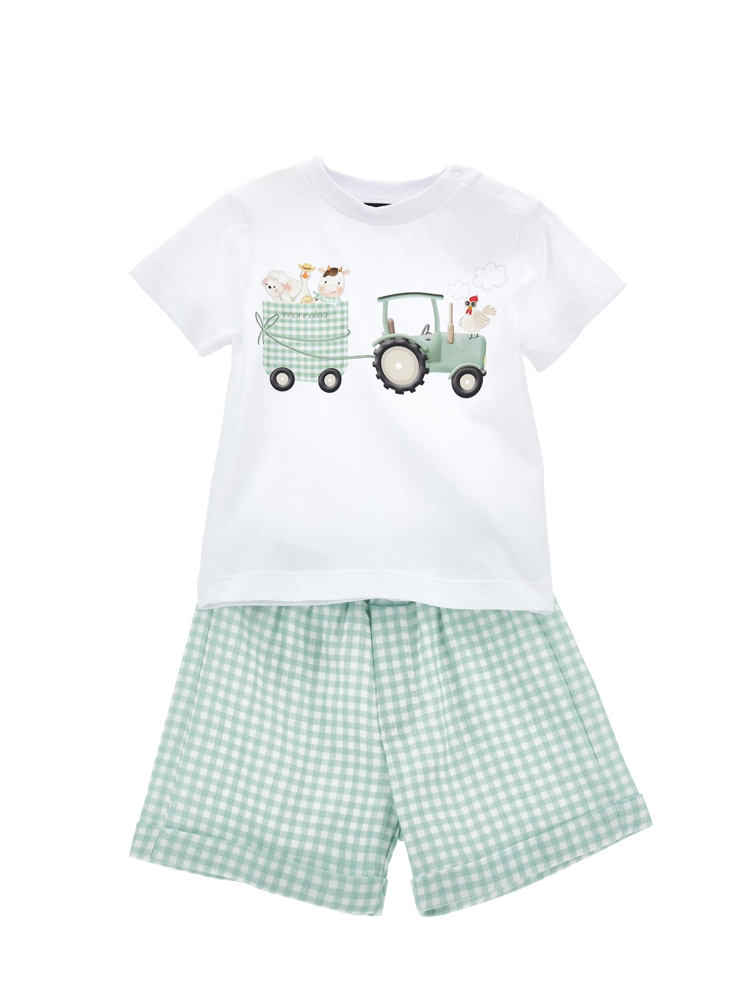 Boys | Set T-Shirt With Gingham Bermuda Shorts | White/Jade Green