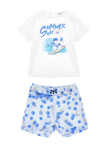 Boys | Organic Cotton T-Shirt And Bermuda Shorts Set | White/Bluette