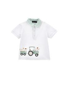 Boys | Polo Collar T-Shirt | White/Jade Green