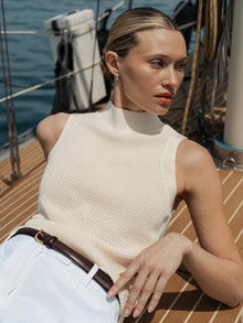 Womens | Portofino Sleeveless Classic-Fit Mock Neck | Oat