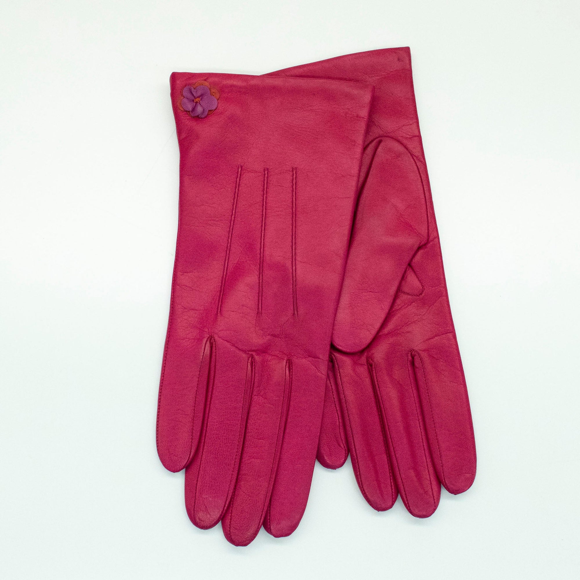 Leather Gloves With Flower | Fuschia